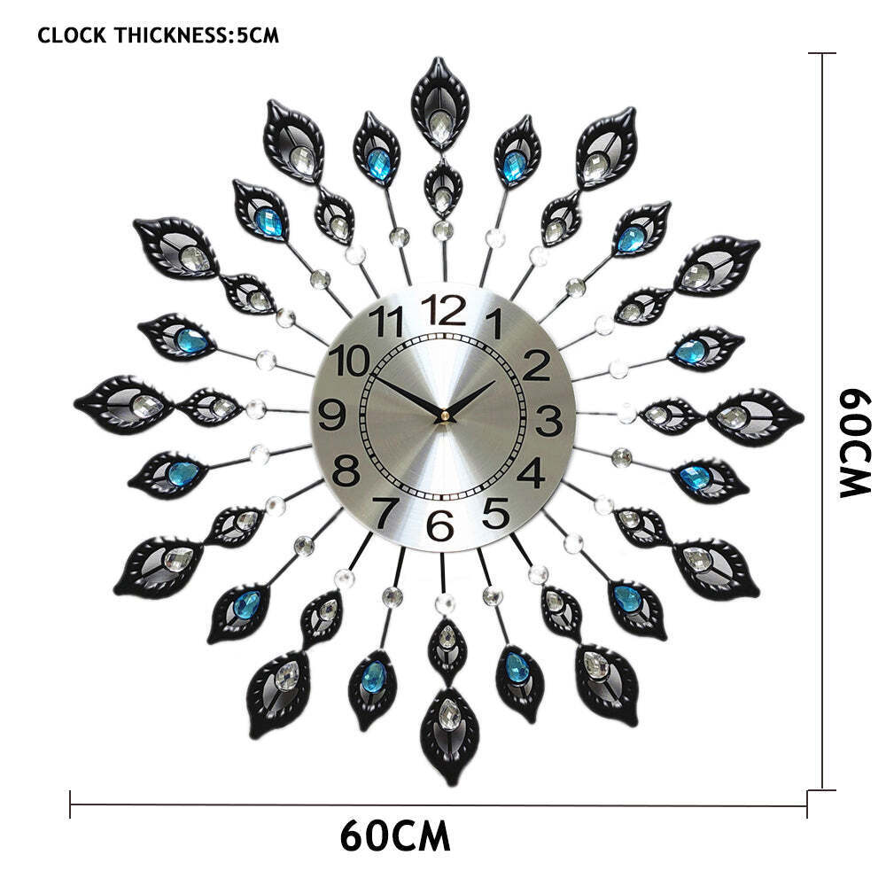 Metal Crystal Wall Clock Large Modern Home Room Art Luxury Decor Watch Silent