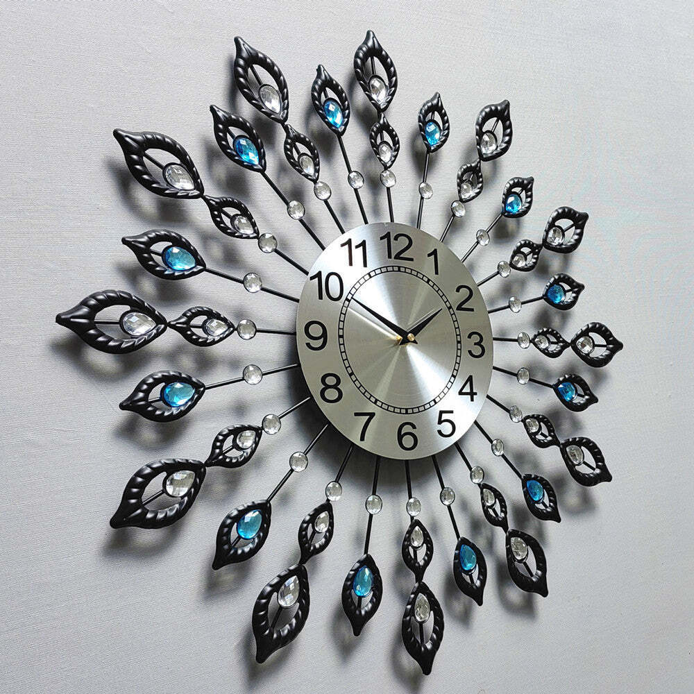 Metal Crystal Wall Clock Large Modern Home Room Art Luxury Decor Watch Silent