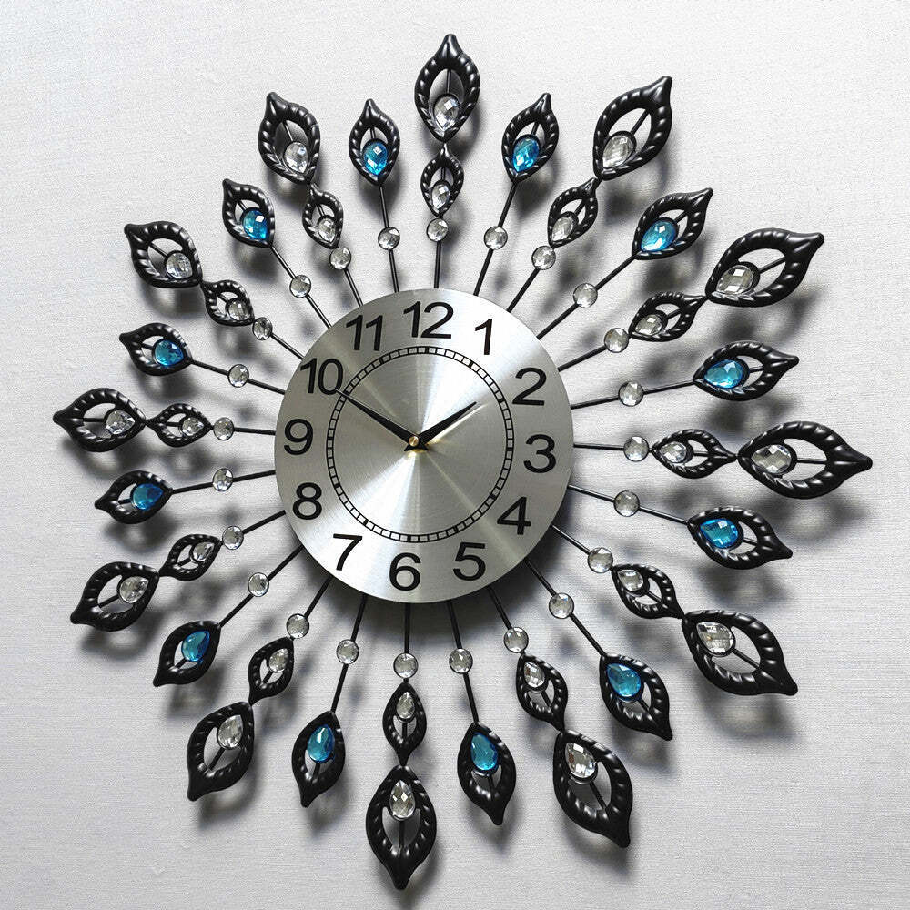 Metal Crystal Wall Clock Large Modern Home Room Art Luxury Decor Watch Silent