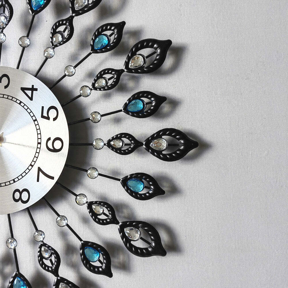 Metal Crystal Wall Clock Large Modern Home Room Art Luxury Decor Watch Silent