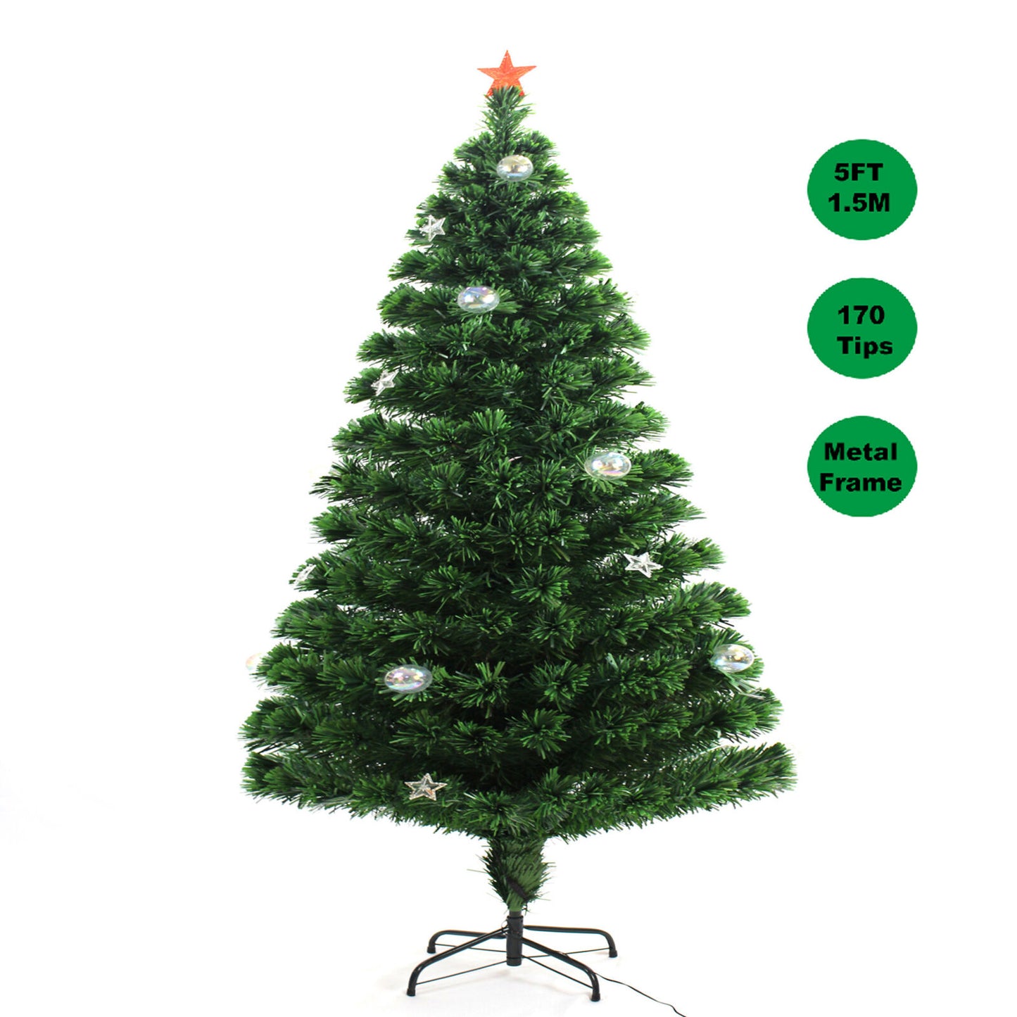 5FT 1.5M Christmas Tree Multicolour Fluffy Tips Metal Stand Easy Assembly Xmas