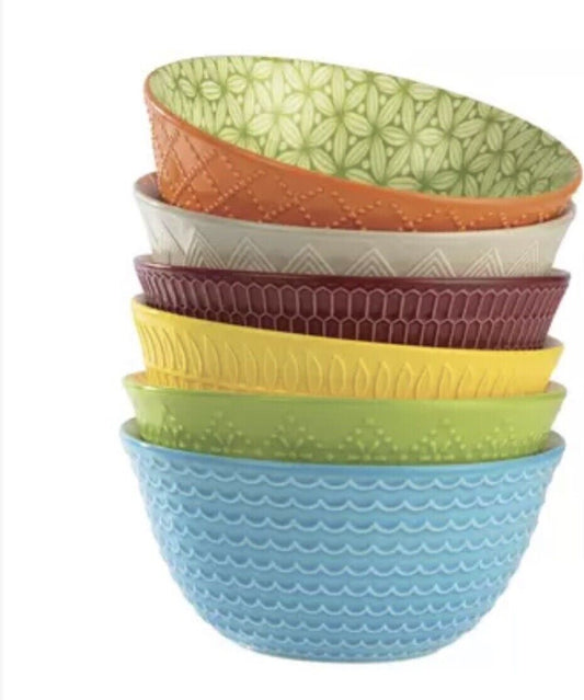 New Housewares Signature 6 Piece Pad Print 6” Bowls Set 660 ml Serving Bowl