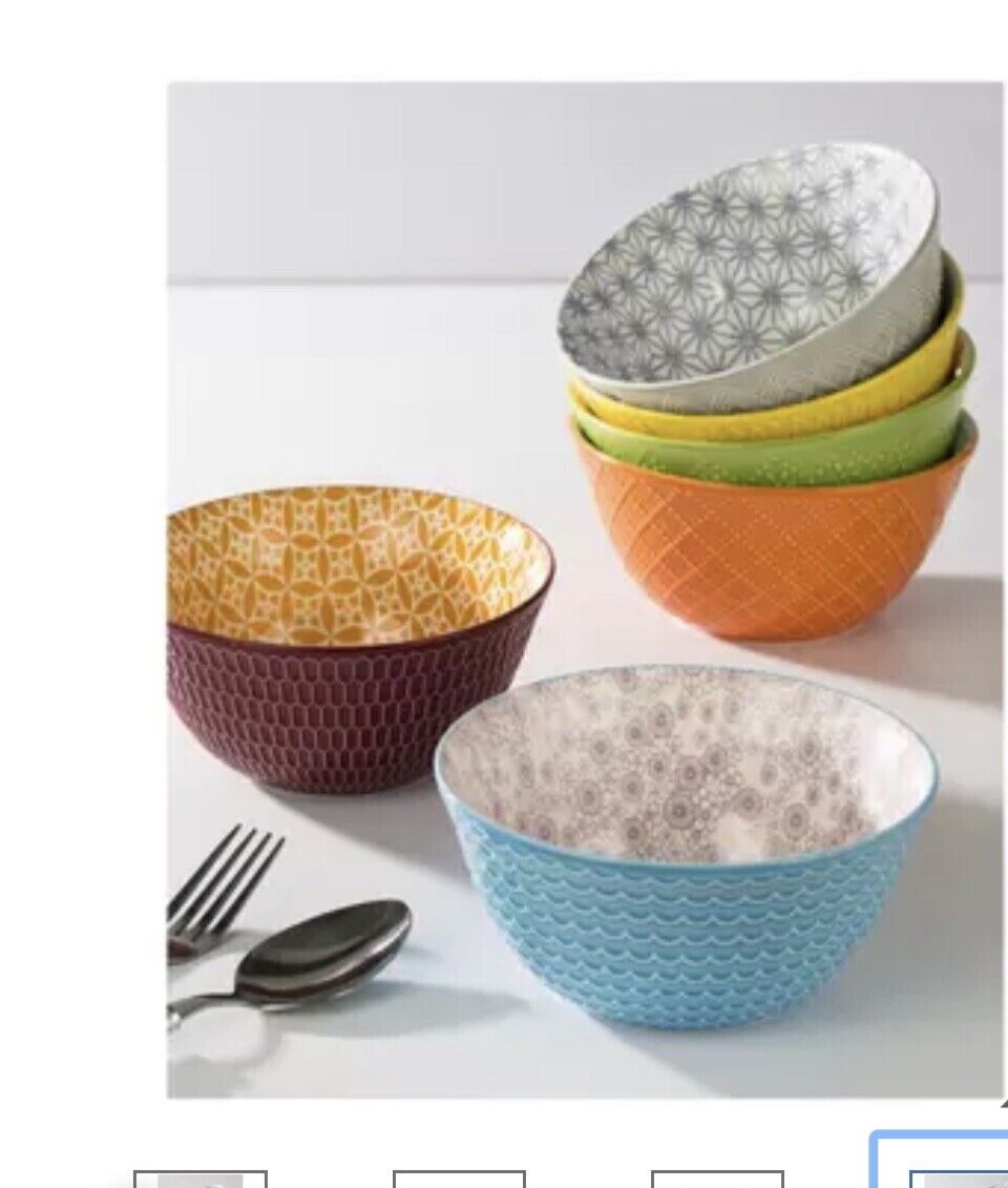 New Housewares Signature 6 Piece Pad Print 6” Bowls Set 660 ml Serving Bowl