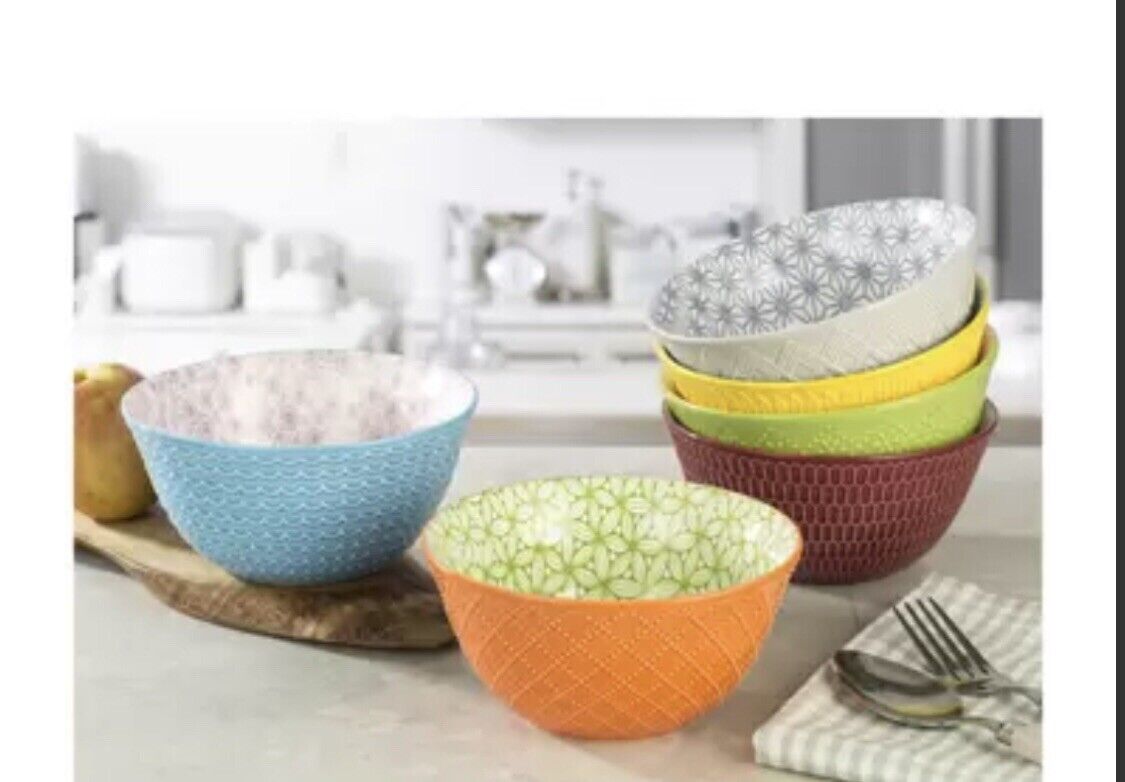 New Housewares Signature 6 Piece Pad Print 6” Bowls Set 660 ml Serving Bowl