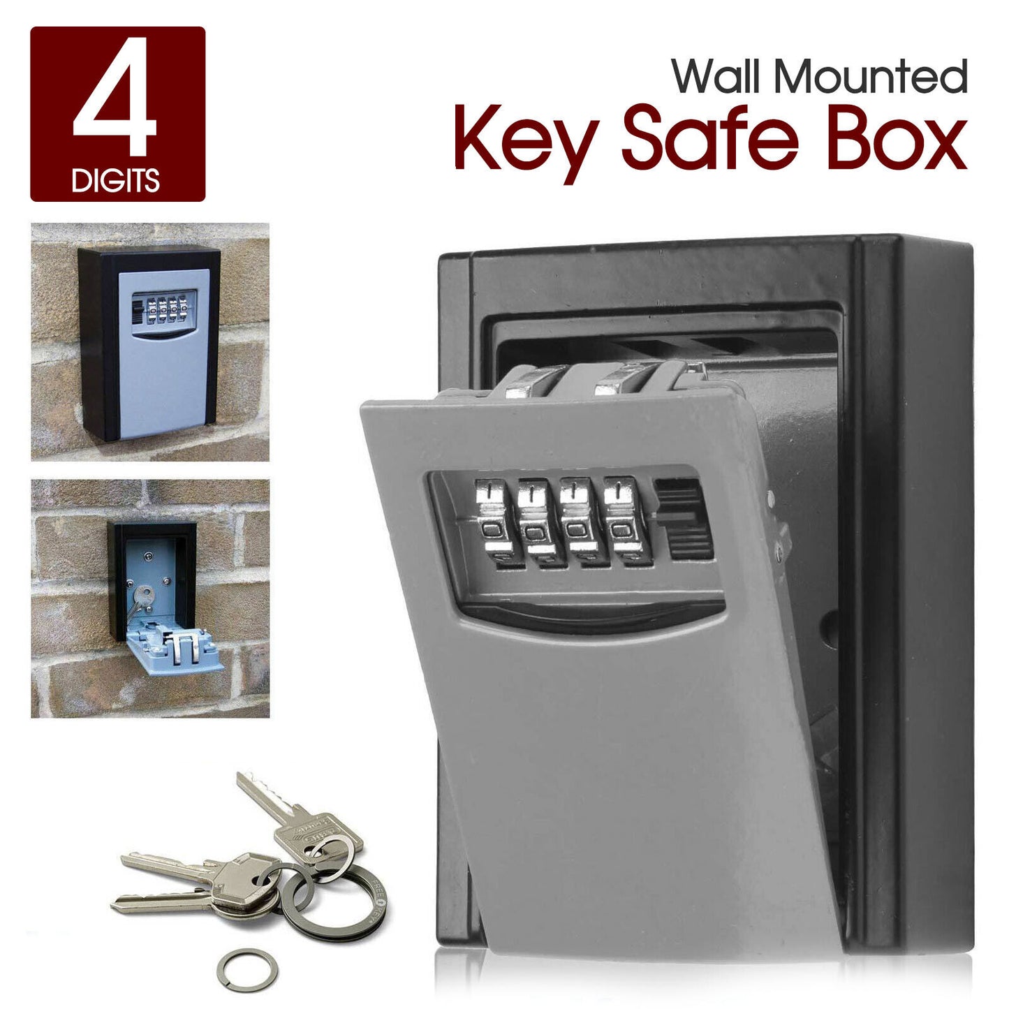 OUTDOOR HIGH SECURITY WALL MOUNTED KEY SAFE BOX CODE SECURE LOCK STORAGE 4 Digit