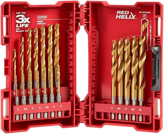 Shockwave Red Helix Titanium Drill Set 19 Pce Kit, Gold