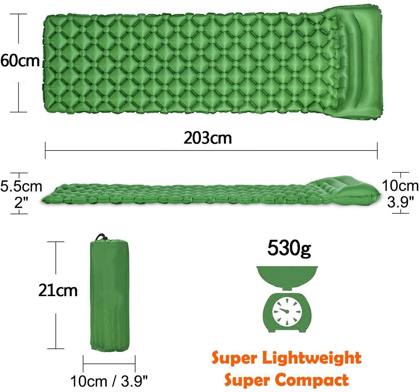 Self Inflating Mattress Camping Hiking Airbed Mat Sleeping with Pillow Bag Camp.