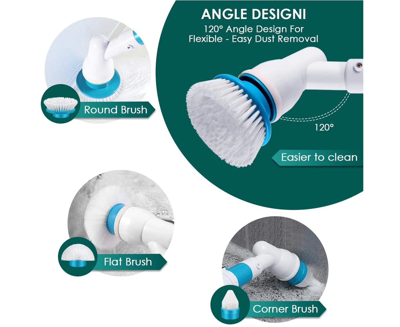 Electric Spin Scrubber - Cordless Turbo Cleaning Brush Rechargeable for Bathroom