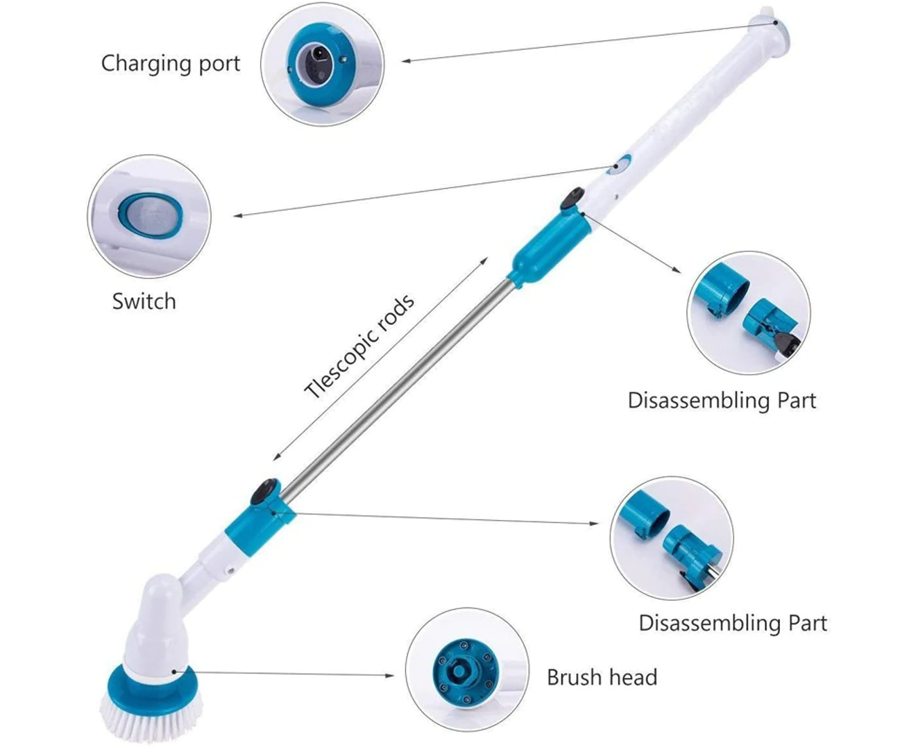 Electric Spin Scrubber - Cordless Turbo Cleaning Brush Rechargeable for Bathroom