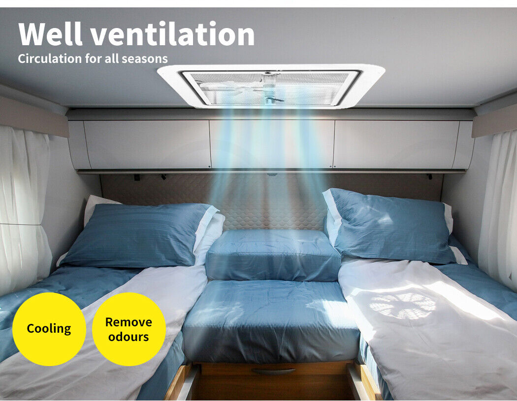 Manan Caravan Roof Vent 12V Fan RV Shower Hatch 355x355mm Flyscreen Motor