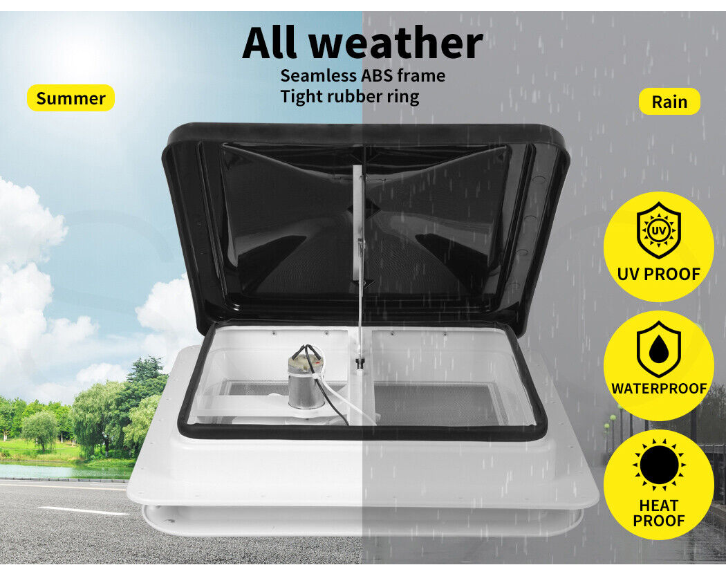 Manan Caravan Roof Vent 12V Fan RV Shower Hatch 355x355mm Flyscreen Motor