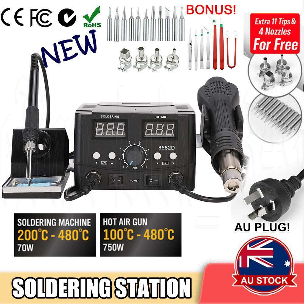 2 in1 Soldering Station Iron Solder Rework Hot Air Gun LCD Digital Desoldering