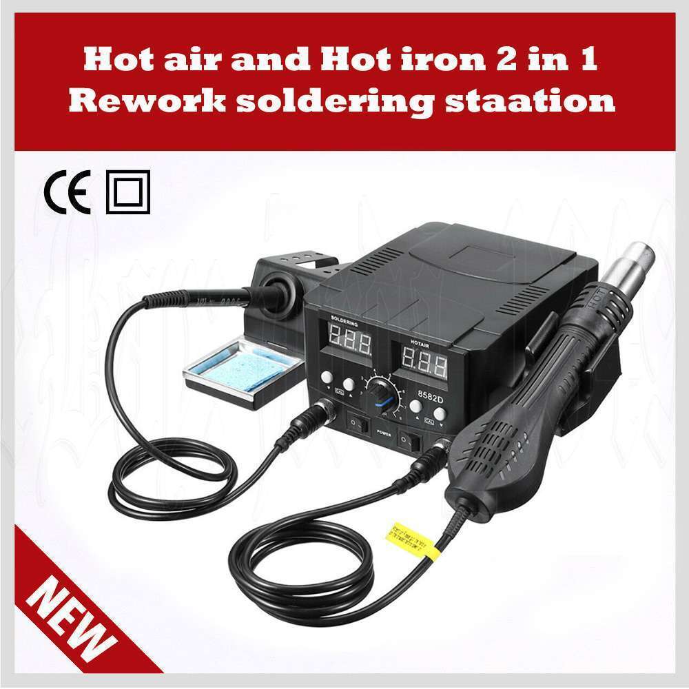 2 in1 Soldering Station Iron Solder Rework Hot Air Gun LCD Digital Desoldering