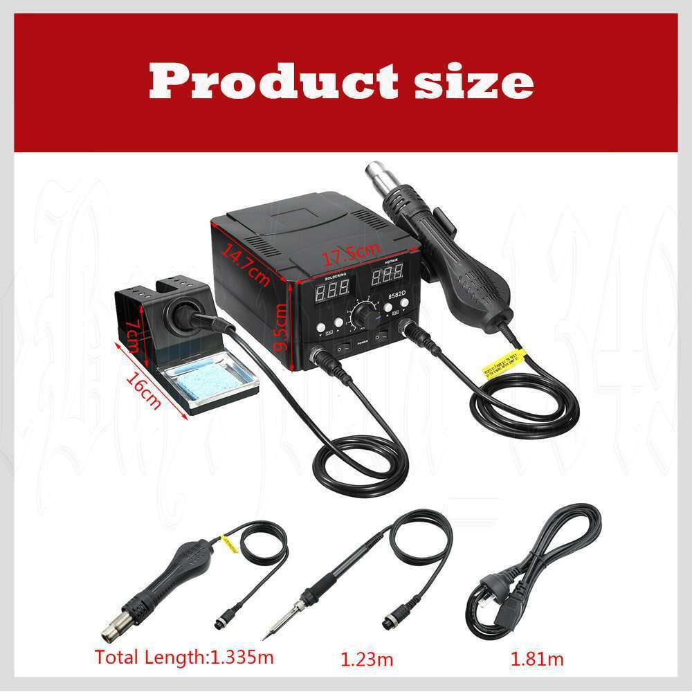 2 in1 Soldering Station Iron Solder Rework Hot Air Gun LCD Digital Desoldering