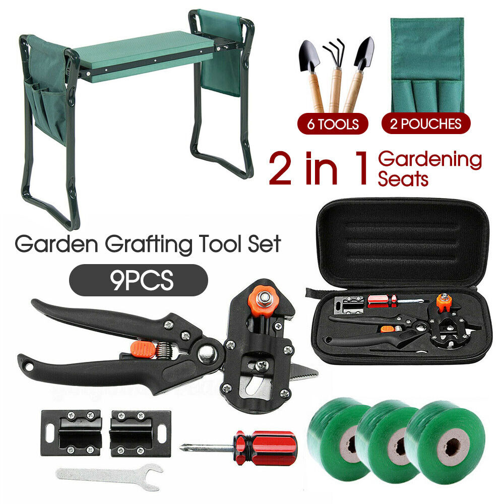 2 in1 Garden Kneeler Padded Pad Seat Stool Gardening Work Free 6 Tool  2 Pouches