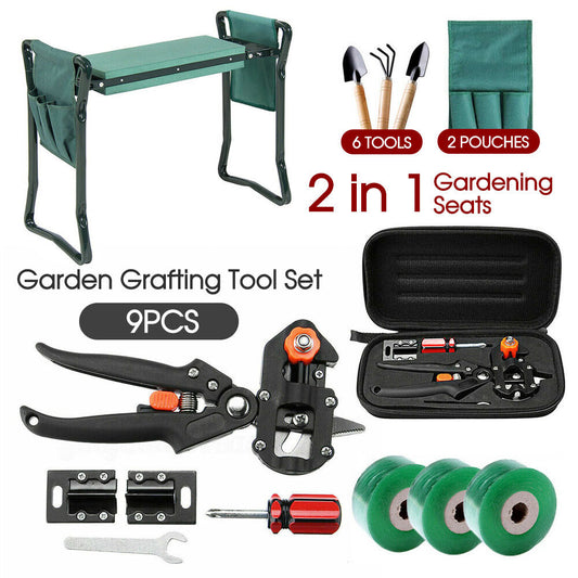 2 in1 Garden Kneeler Padded Pad Seat Stool Gardening Work Free 6 Tool  2 Pouches