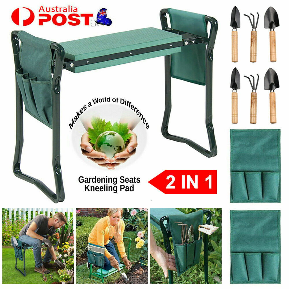 2 in1 Garden Kneeler Padded Pad Seat Stool Gardening Work Free 6 Tool  2 Pouches