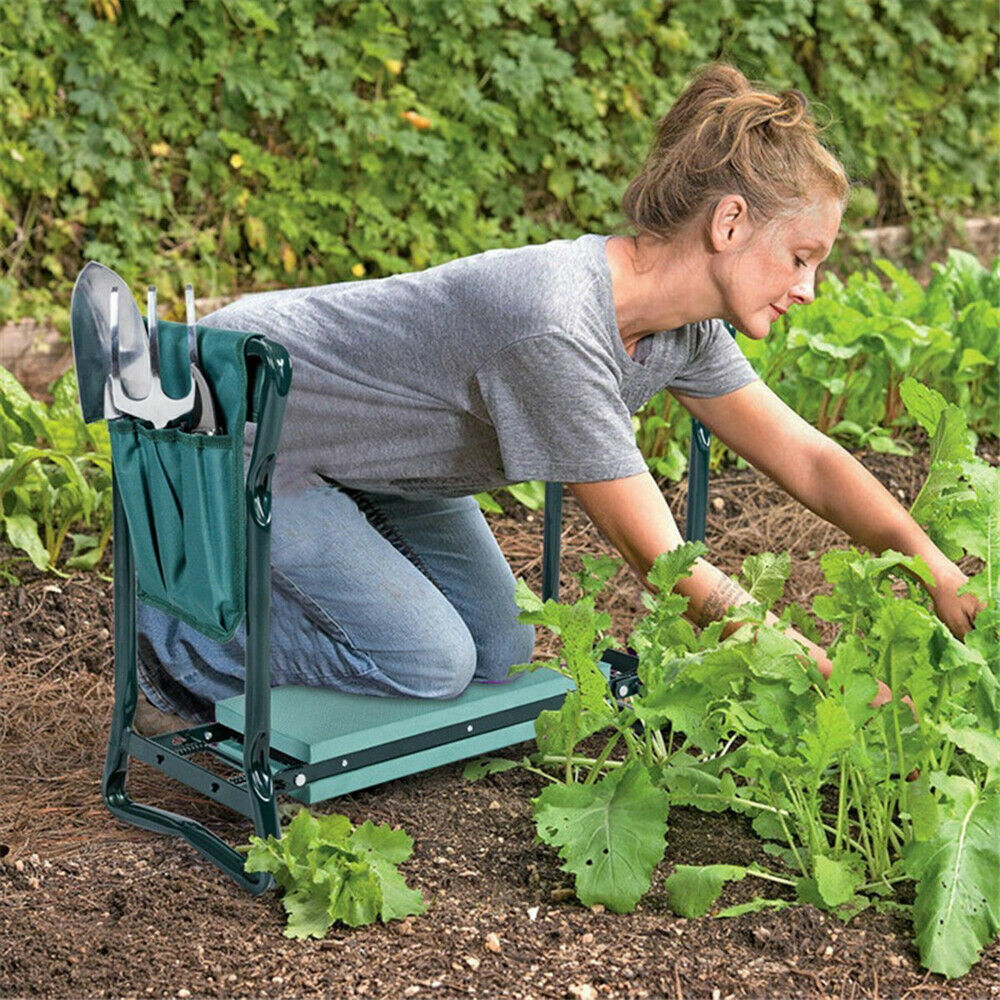 2 in1 Garden Kneeler Padded Pad Seat Stool Gardening Work Free 6 Tool  2 Pouches