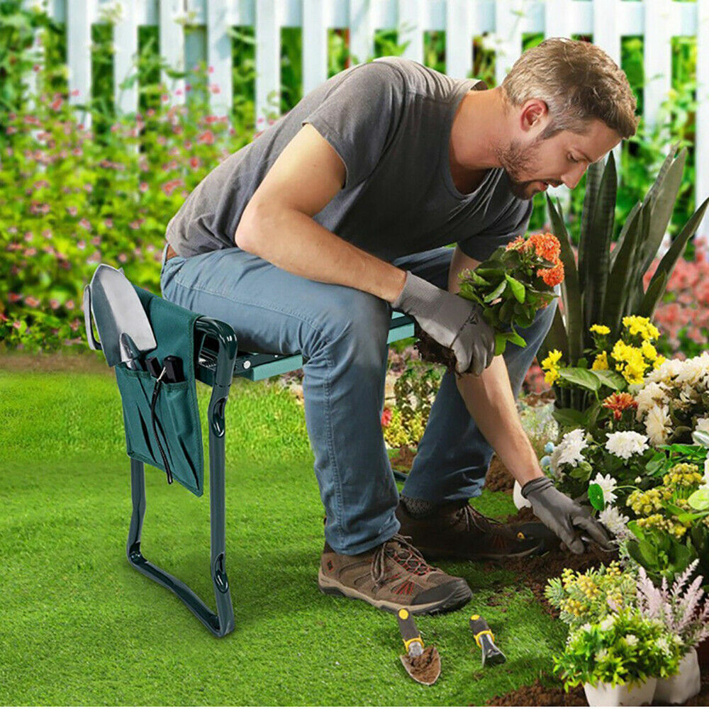 2 in1 Garden Kneeler Padded Pad Seat Stool Gardening Work Free 6 Tool  2 Pouches