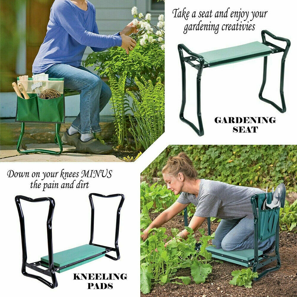 2 in1 Garden Kneeler Padded Pad Seat Stool Gardening Work Free 6 Tool  2 Pouches