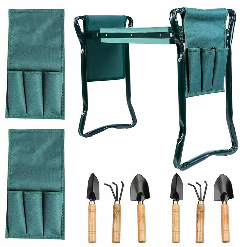 2 in1 Garden Kneeler Padded Pad Seat Stool Gardening Work Free 6 Tool  2 Pouches