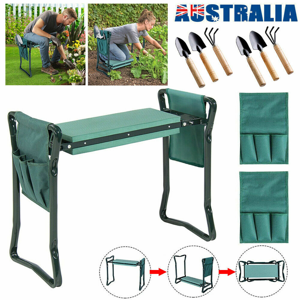 2 in1 Garden Kneeler Padded Pad Seat Stool Gardening Work Free 6 Tool  2 Pouches