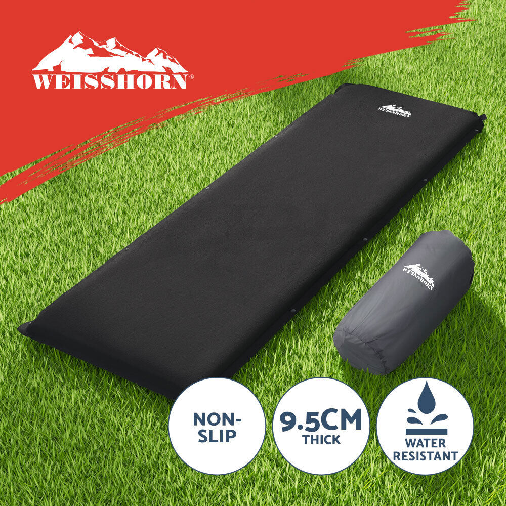 Weisshorn Self Inflating Mattress 9.5CM Camping Sleeping Air Bed Single Black