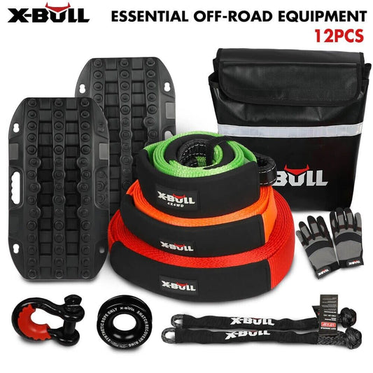 X-BULL 4WD Winch Recovery Kit Tow Snatch Strap Soft Shackles Offroad Adventure