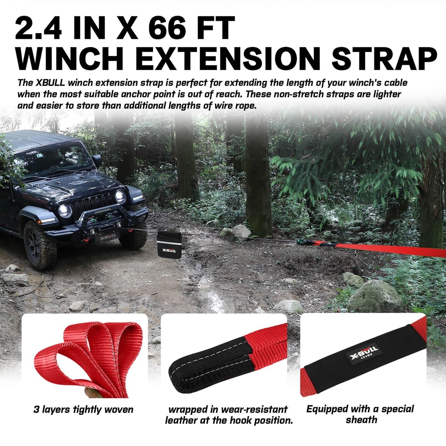 X-BULL 4WD Winch Recovery Kit Tow Snatch Strap Soft Shackles Offroad Adventure