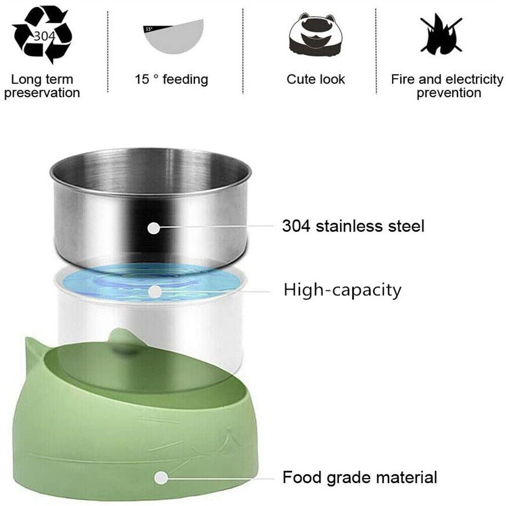 200ml Pet Cat Dog Bowl Stainless Steel Tilted Water Food Feeder No Slip Raised