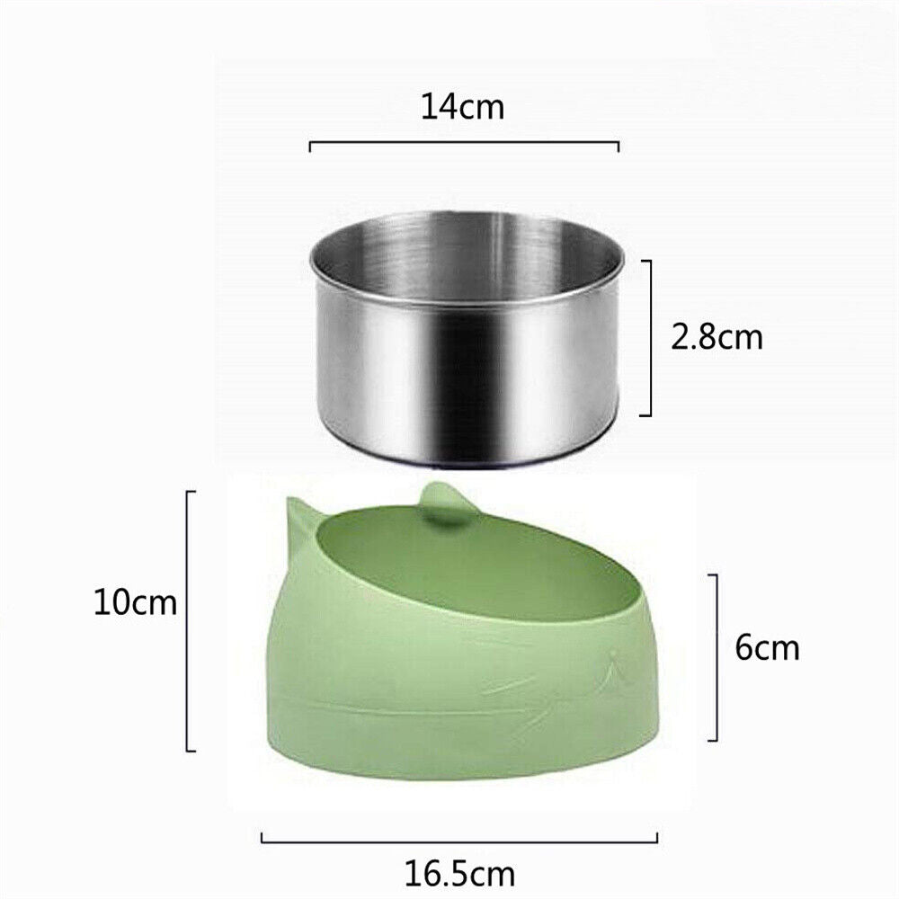 200ml Pet Cat Dog Bowl Stainless Steel Tilted Water Food Feeder No Slip Raised