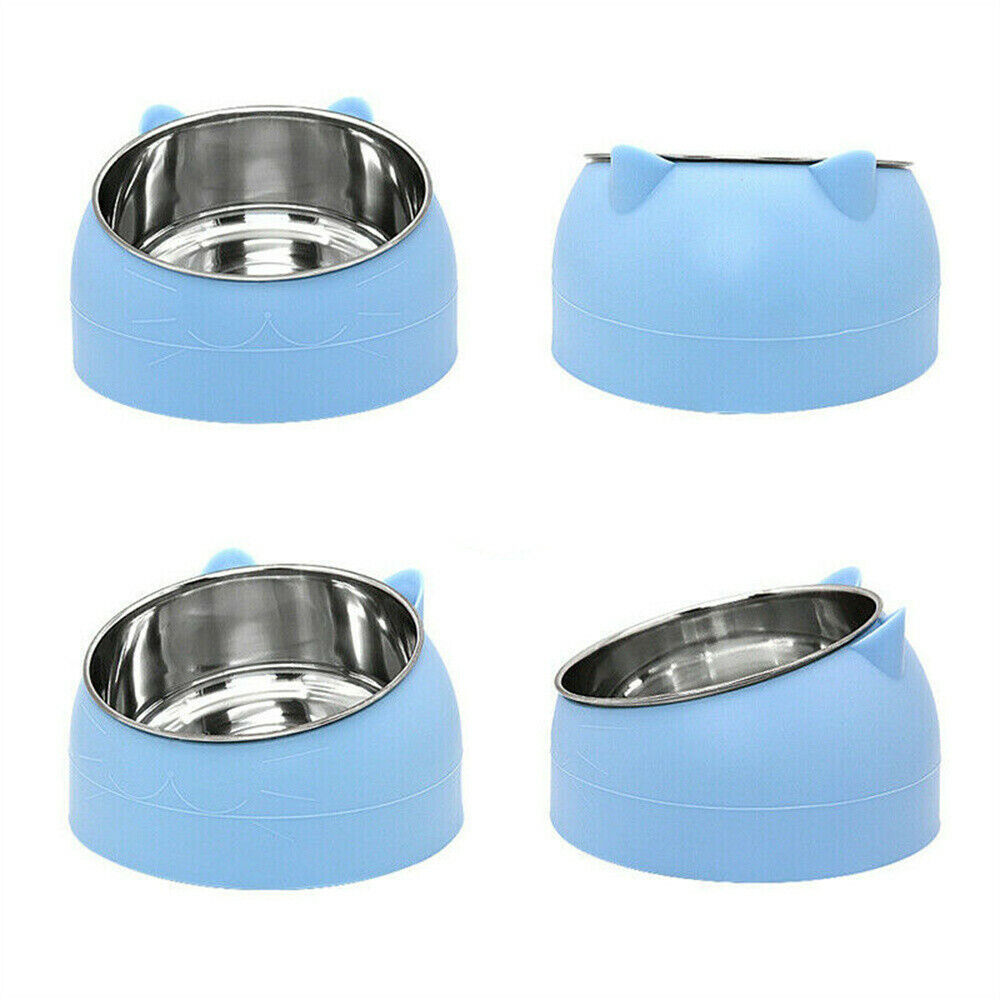 200ml Pet Cat Dog Bowl Stainless Steel Tilted Water Food Feeder No Slip Raised