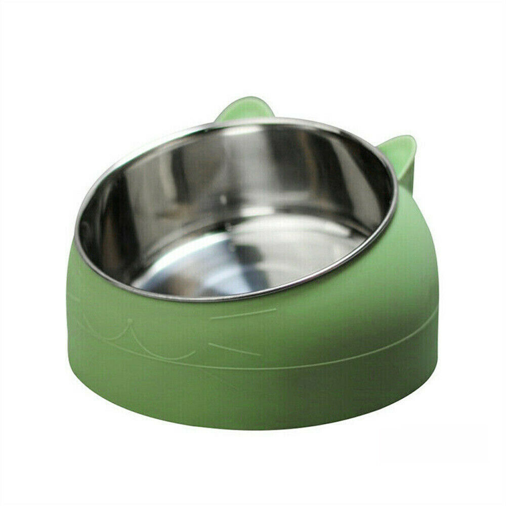 200ml Pet Cat Dog Bowl Stainless Steel Tilted Water Food Feeder No Slip Raised