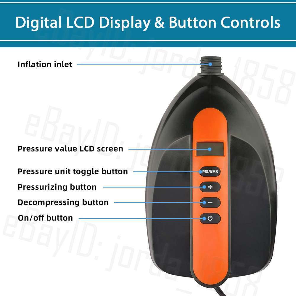 16PSI 12V Intelligent Electric Air Pump SUP High Pressure 2-Stage Paddle Board