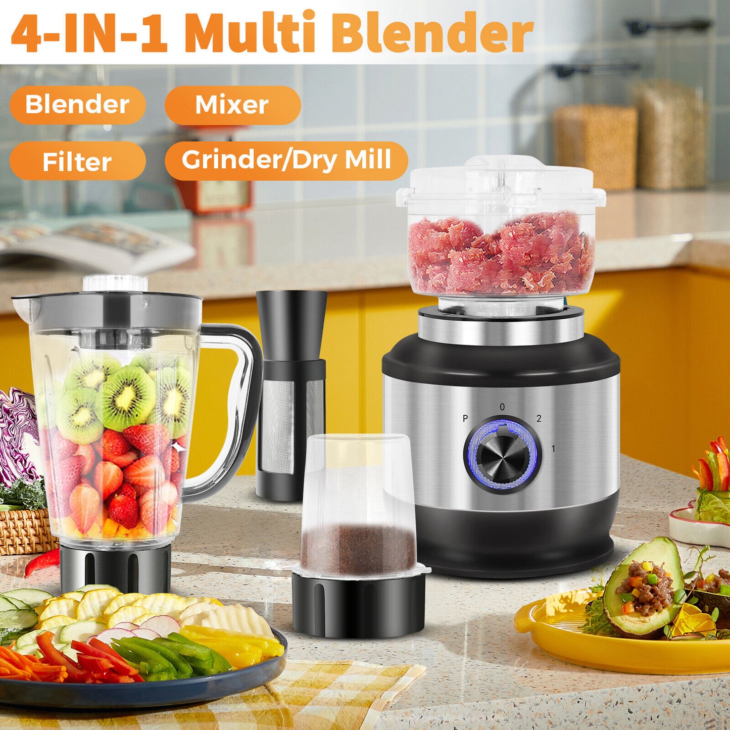 4 in 1 Electric Blender Juicer 1.8L Food Veg Processor Meat Bean Grinder Mixer