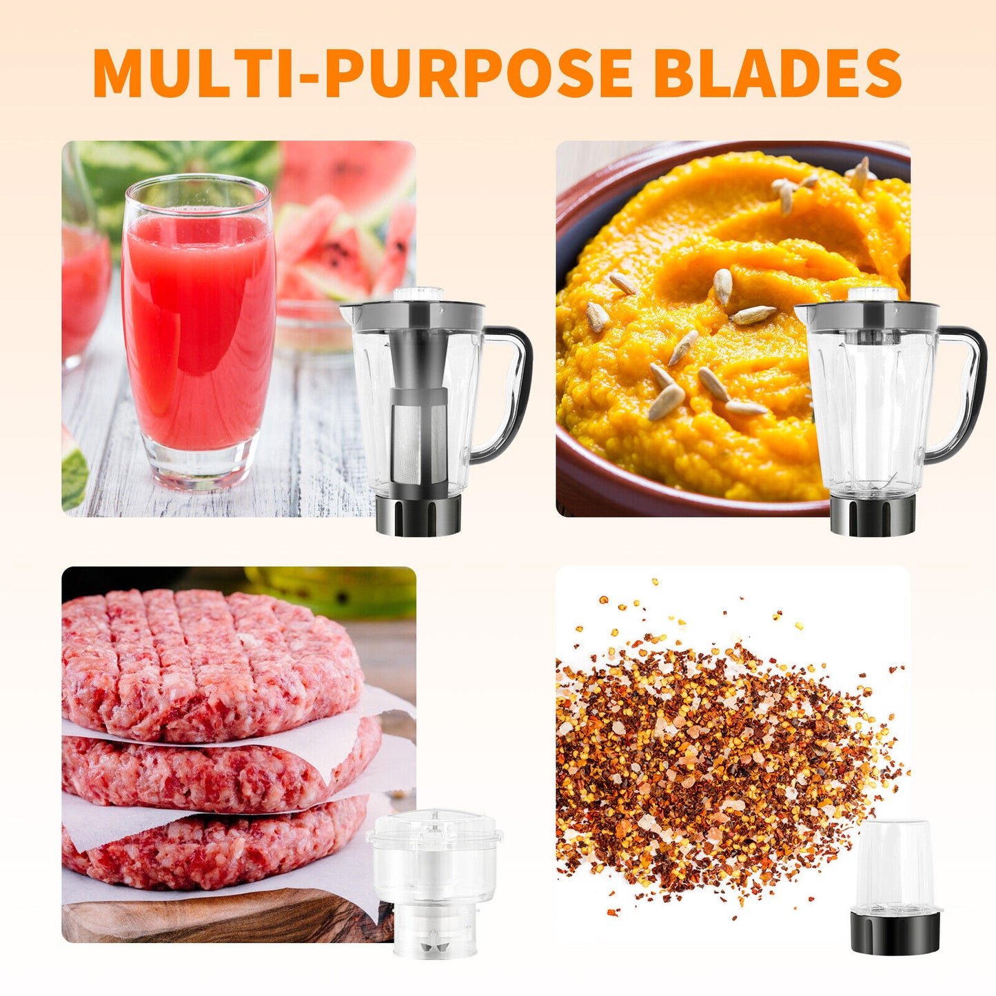 4 in 1 Electric Blender Juicer 1.8L Food Veg Processor Meat Bean Grinder Mixer