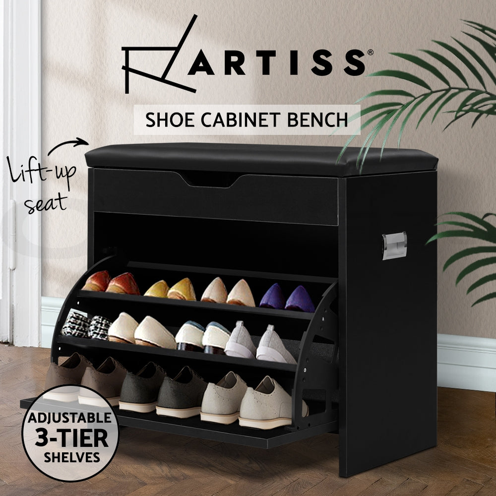 Artiss Shoe Cabinet Bench Shoes Storage Rack Organiser Shelf Wooden 15 Pairs