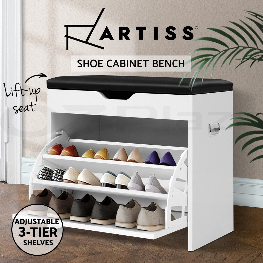 Artiss Shoe Cabinet Bench Shoes Storage Rack Organiser Shelf Wooden 15 Pairs