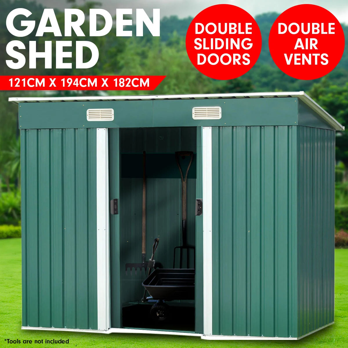 Garden Sheds Tool Storage Outdoor Workshop Shelter Metal Base Flat Spire Roof