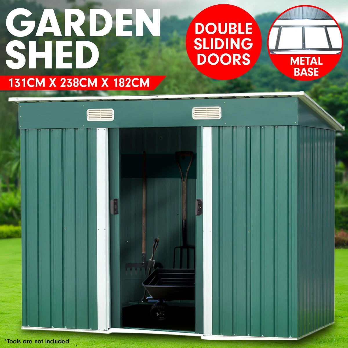 Garden Sheds Tool Storage Outdoor Workshop Shelter Metal Base Flat Spire Roof