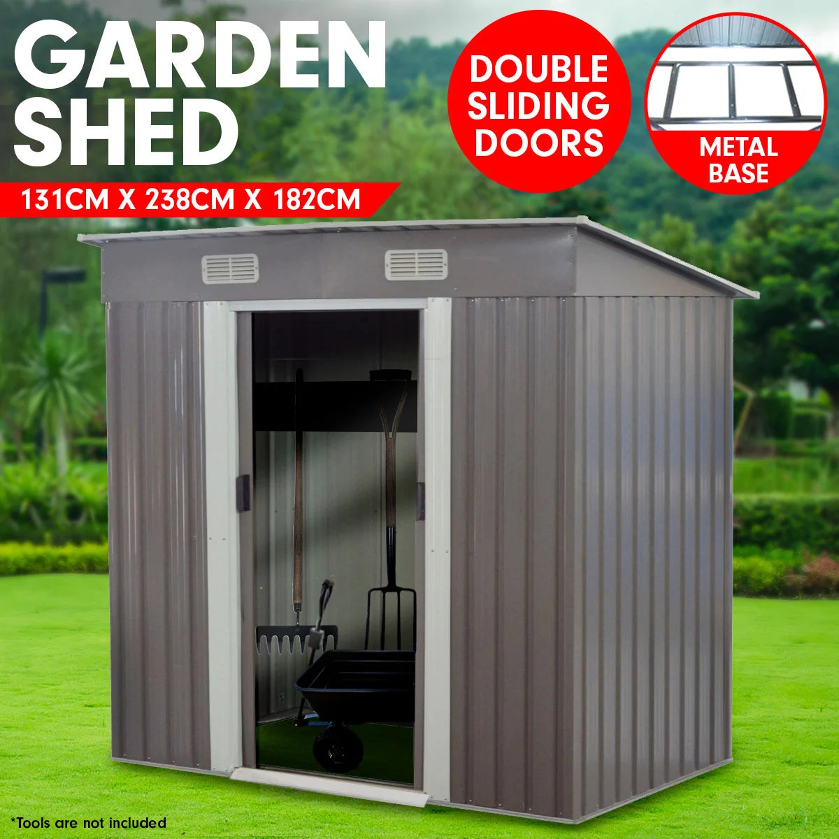 Garden Sheds Tool Storage Outdoor Workshop Shelter Metal Base Flat Spire Roof