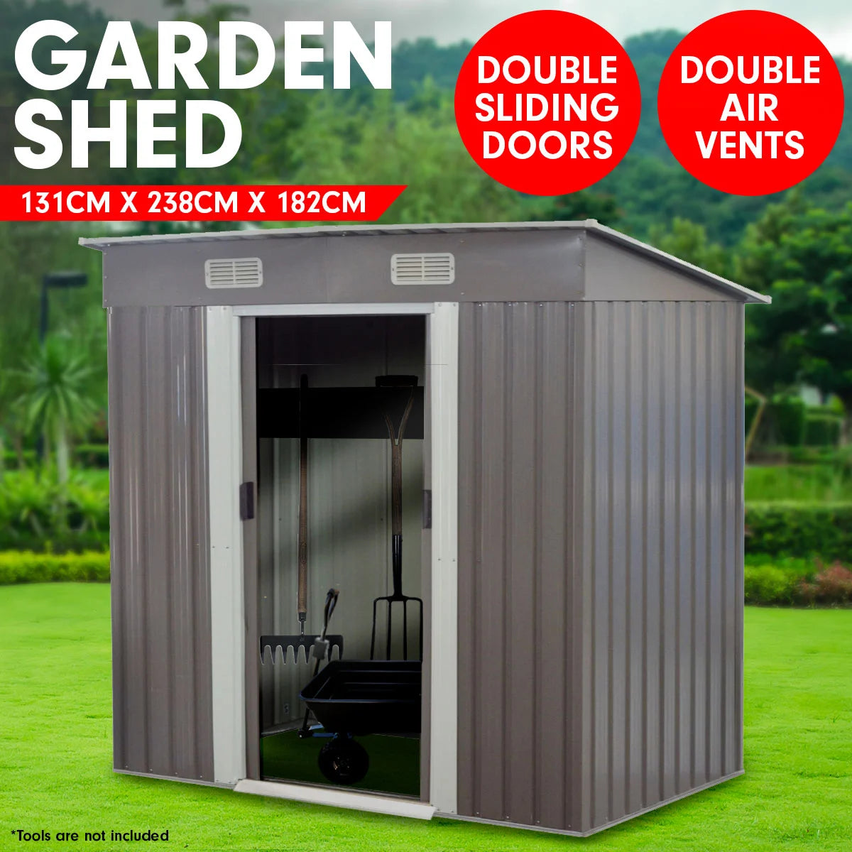 Garden Sheds Tool Storage Outdoor Workshop Shelter Metal Base Flat Spire Roof