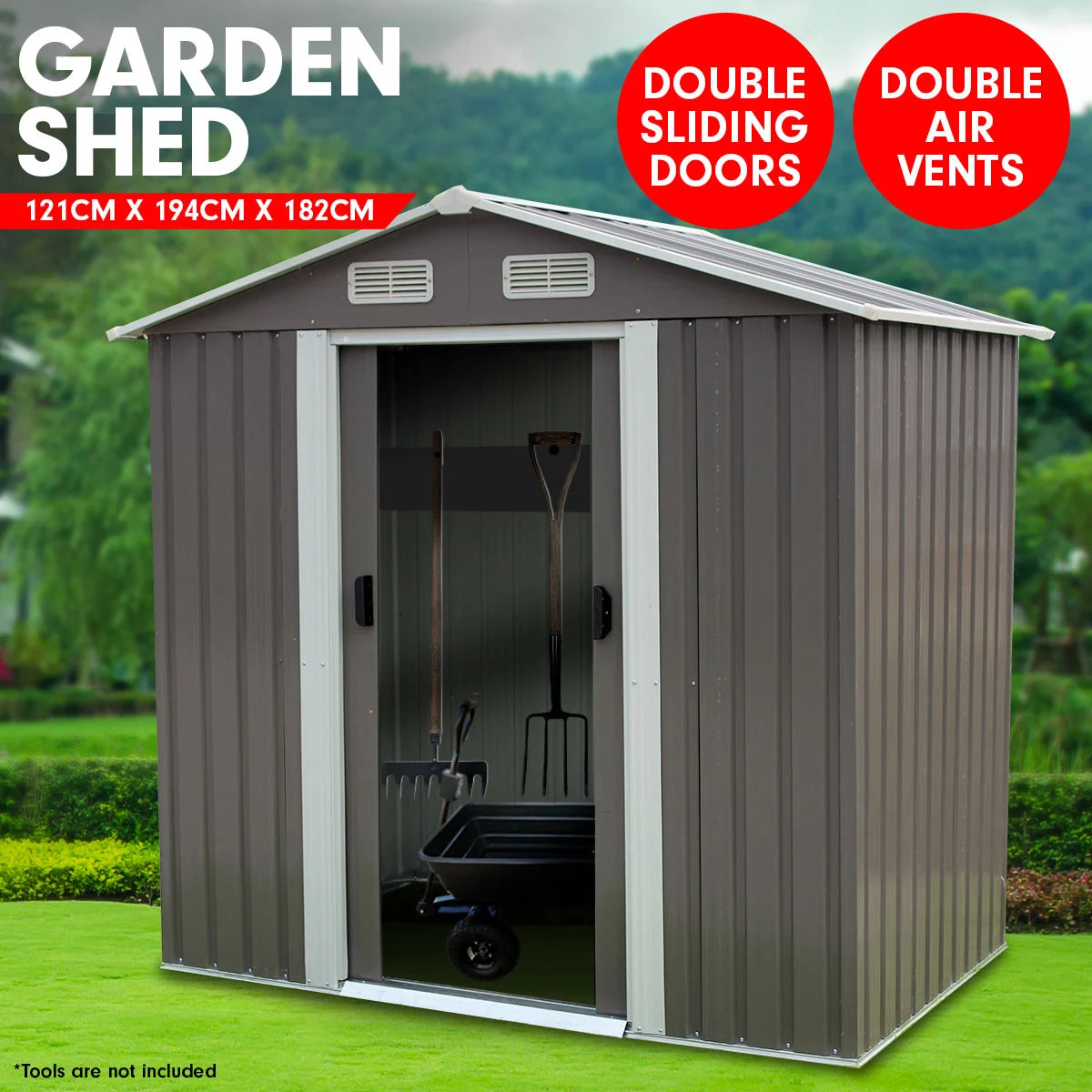 Garden Sheds Tool Storage Outdoor Workshop Shelter Metal Base Flat Spire Roof