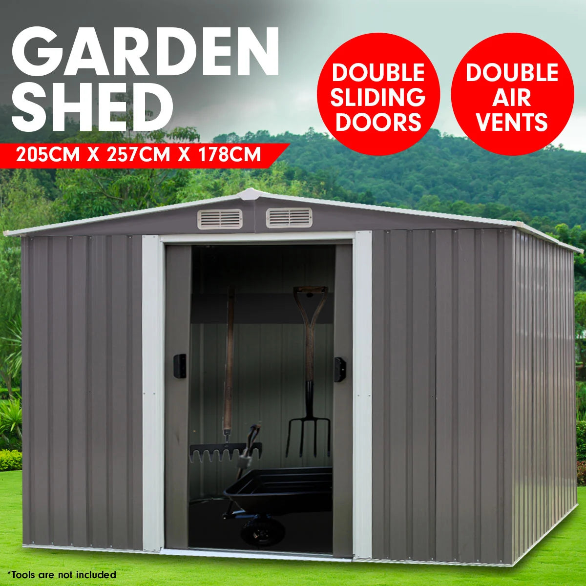 Garden Sheds Tool Storage Outdoor Workshop Shelter Metal Base Flat Spire Roof