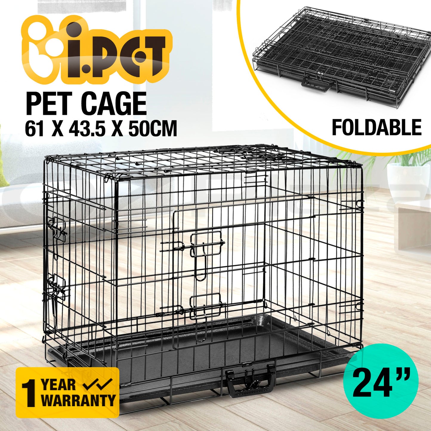 Dog Cage Crate Kennel Cat Collapsible Metal Cages 24"~ 48" Playpen Large