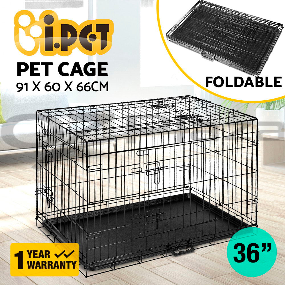 Dog Cage Crate Kennel Cat Collapsible Metal Cages 24"~ 48" Playpen Large