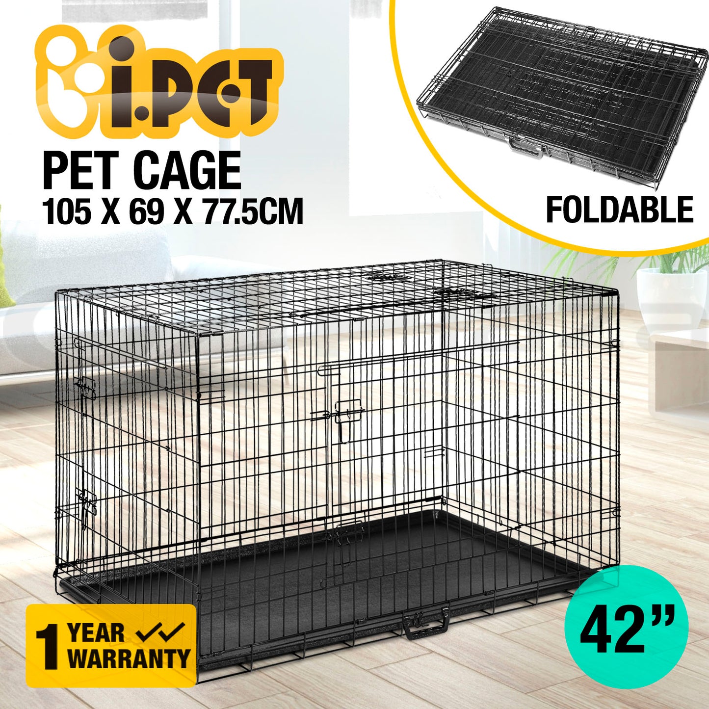 Dog Cage Crate Kennel Cat Collapsible Metal Cages 24"~ 48" Playpen Large