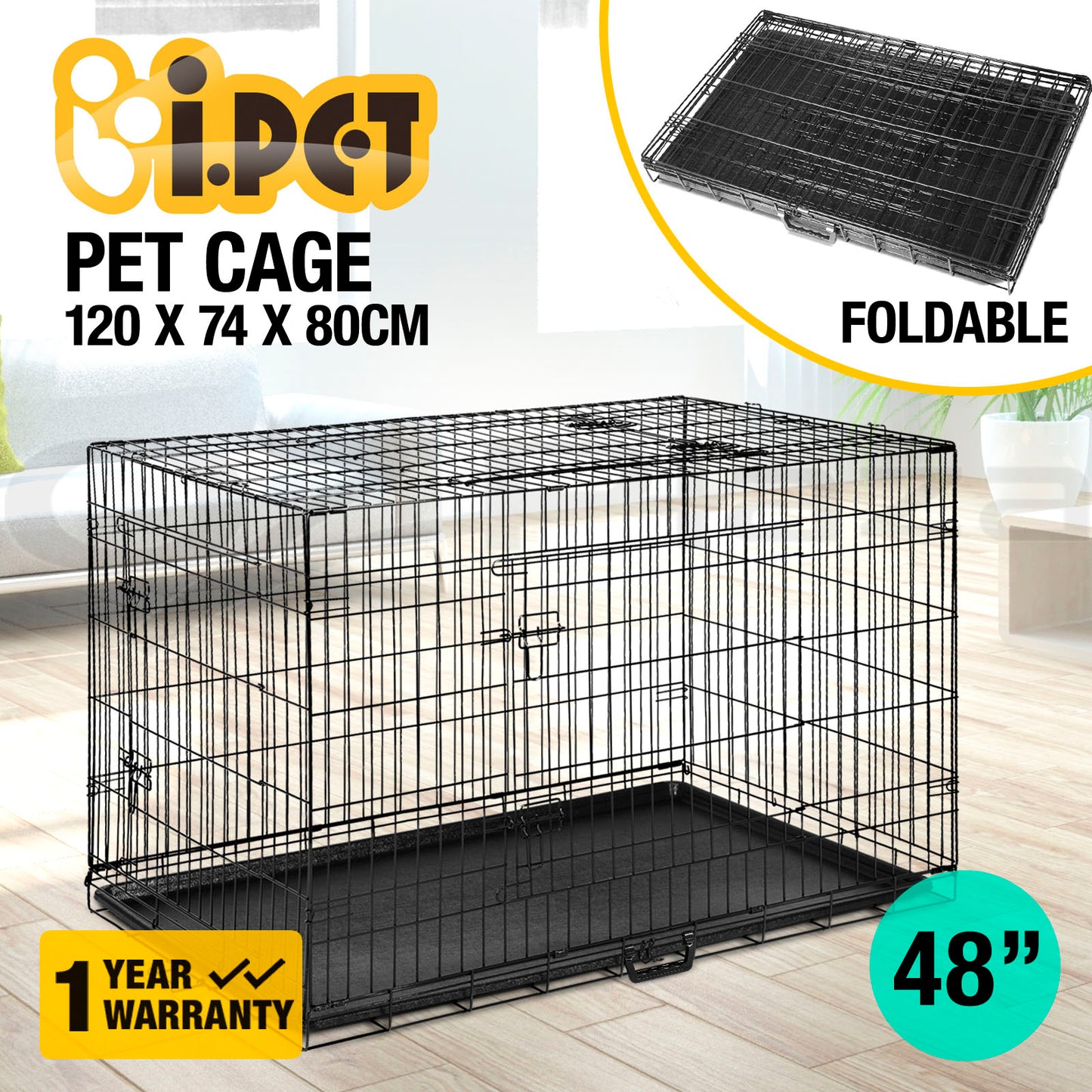 Dog Cage Crate Kennel Cat Collapsible Metal Cages 24"~ 48" Playpen Large