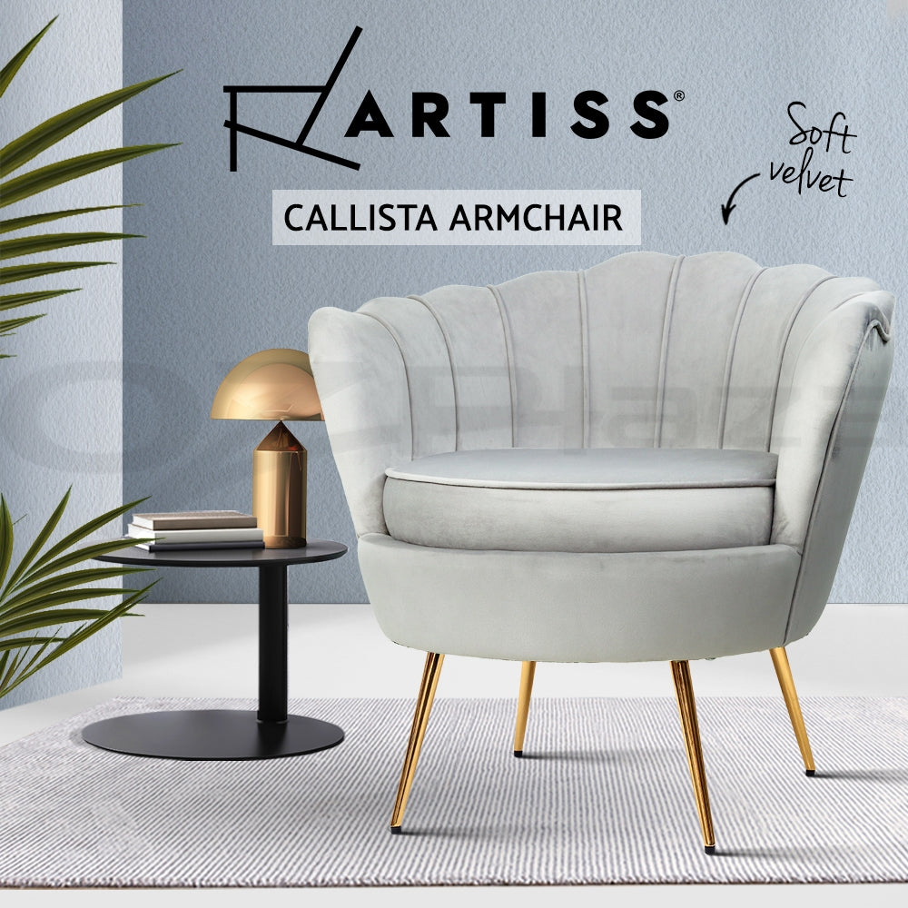 Artiss Armchair Lounge Chair Accent Armchairs Retro Single Sofa Velvet Seat