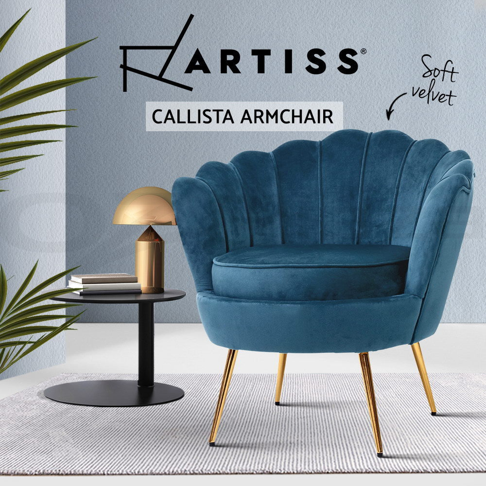 Artiss Armchair Lounge Chair Accent Armchairs Retro Single Sofa Velvet Seat